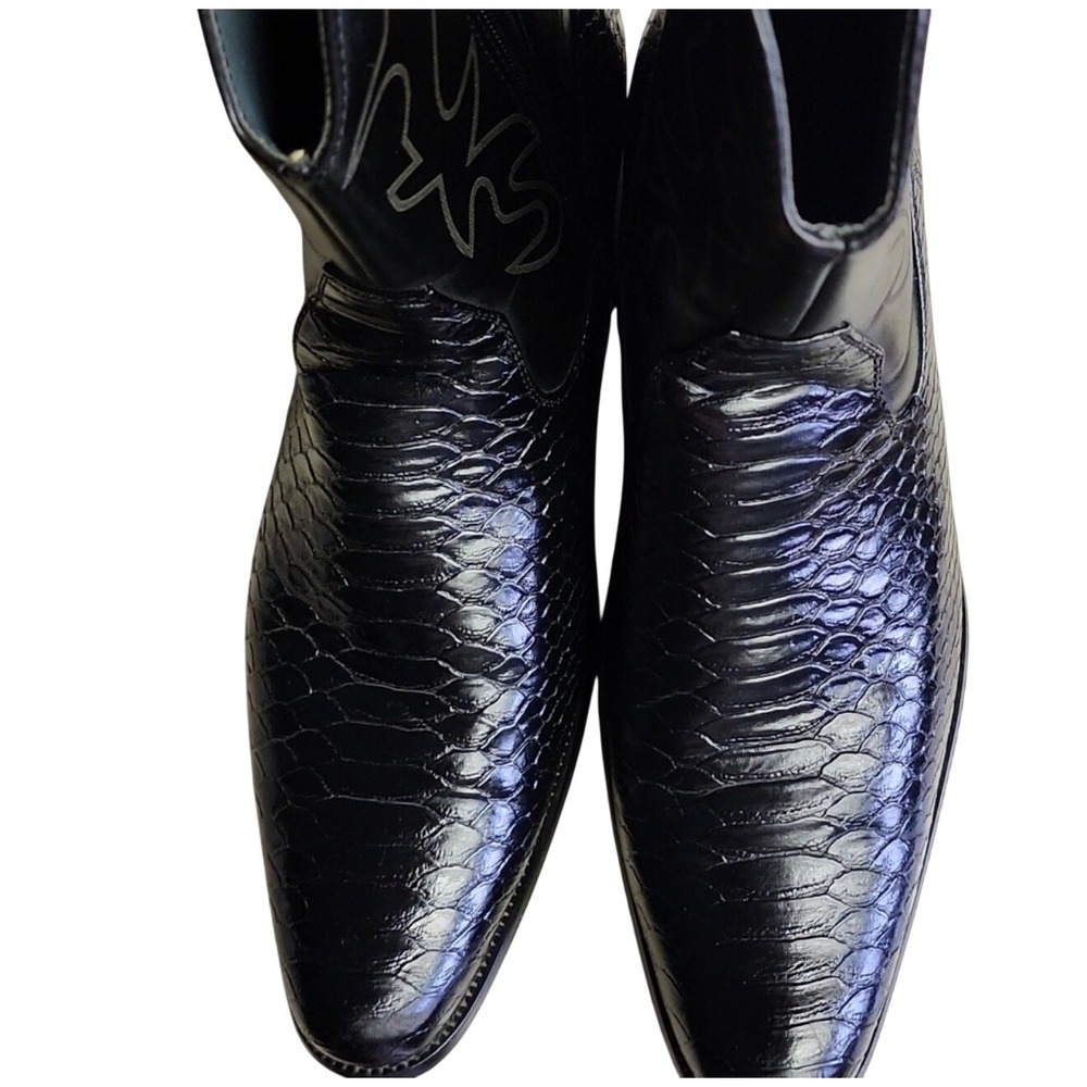 Alberto Fellini Snakeskin Style Western Boots Embroidered Pointed Toe Block Heel - Picture 5 of 5